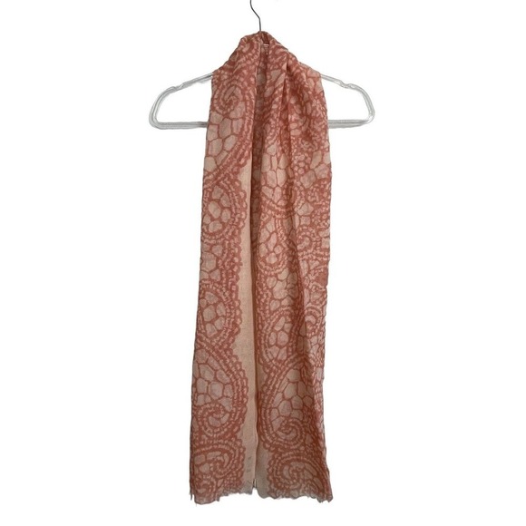 Wool Rectangular Scarf Orange Peach Raw Hem Wrap Shawl 30" x 79" - Picture 1 of 4